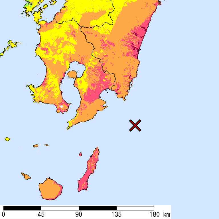50年間超過確率2%の計測震度分布地図