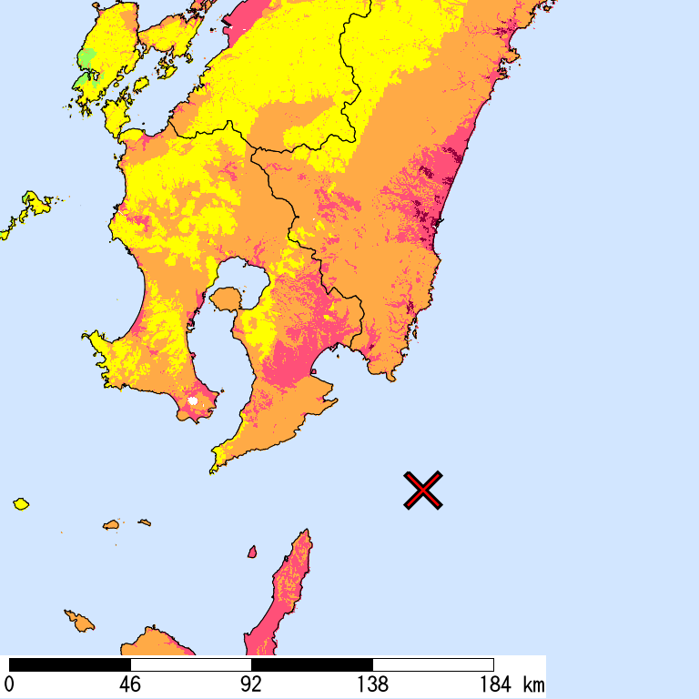 50年間超過確率2%の計測震度分布地図