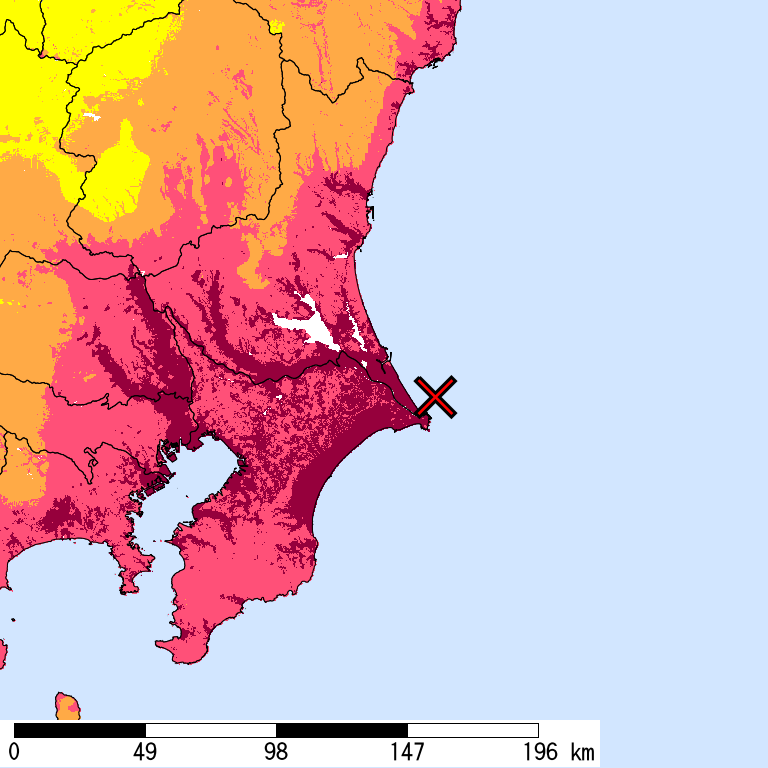 50年間超過確率2%の計測震度分布地図