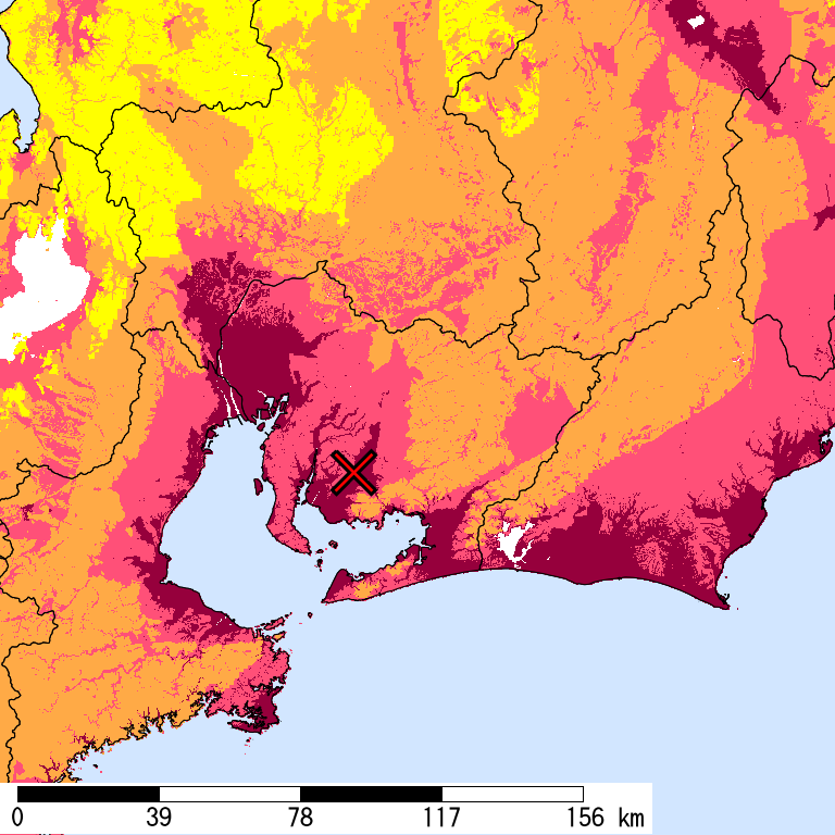 50年間超過確率2%の計測震度分布地図