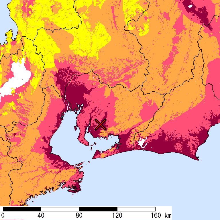 50年間超過確率2%の計測震度分布地図