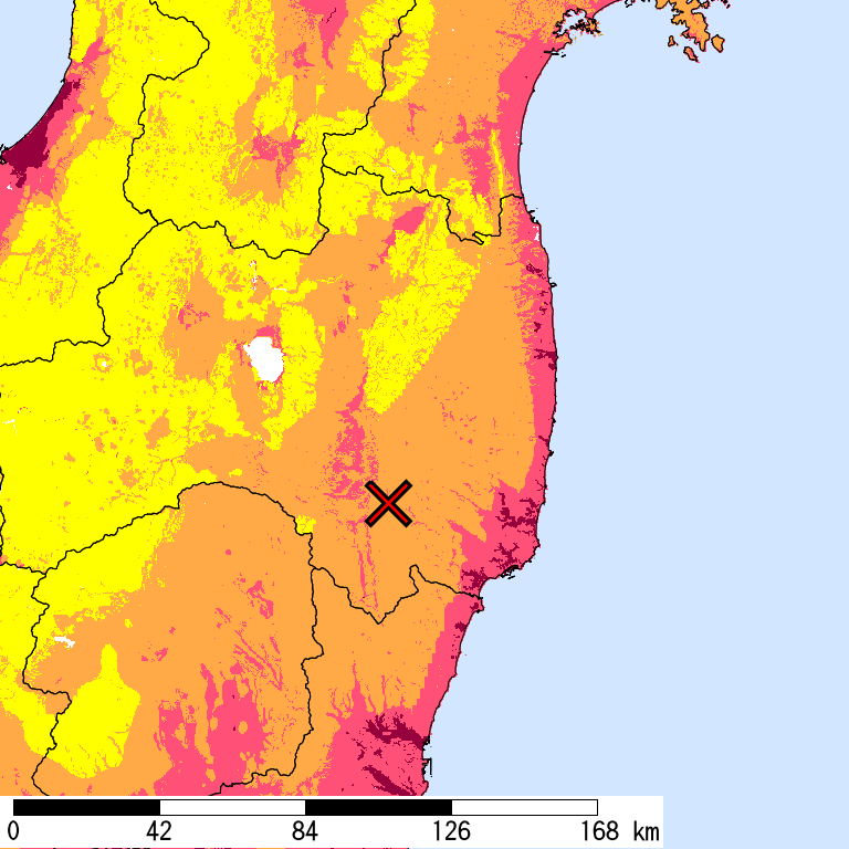 50年間超過確率2%の計測震度分布地図