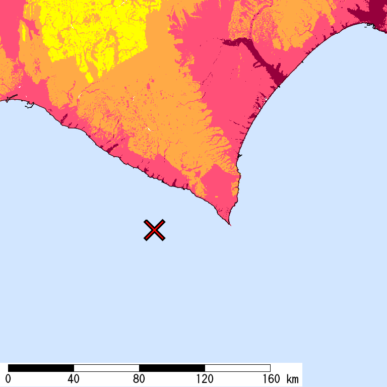 50年間超過確率2%の計測震度分布地図