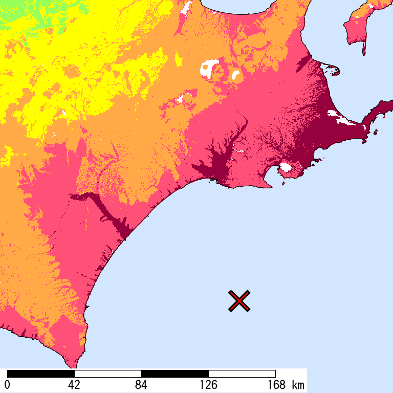 50年間超過確率2%の計測震度分布地図
