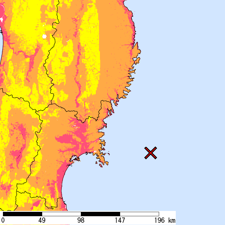50年間超過確率2%の計測震度分布地図