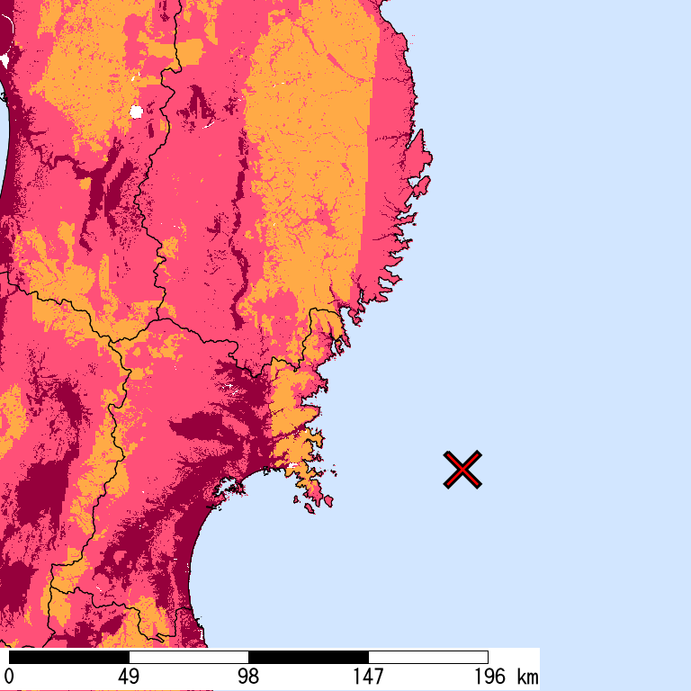 再現期間50000年相当の計測震度分布地図