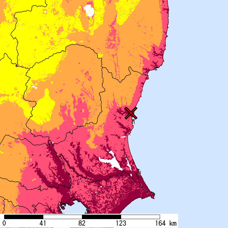 50年間超過確率2%の計測震度分布地図