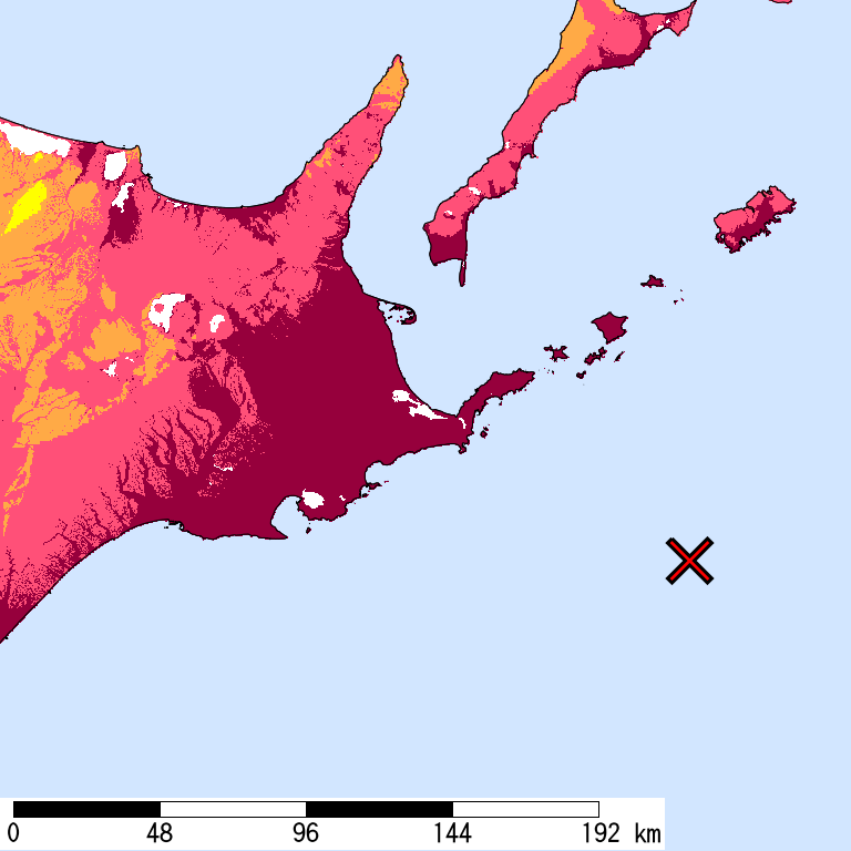 再現期間50000年相当の計測震度分布地図