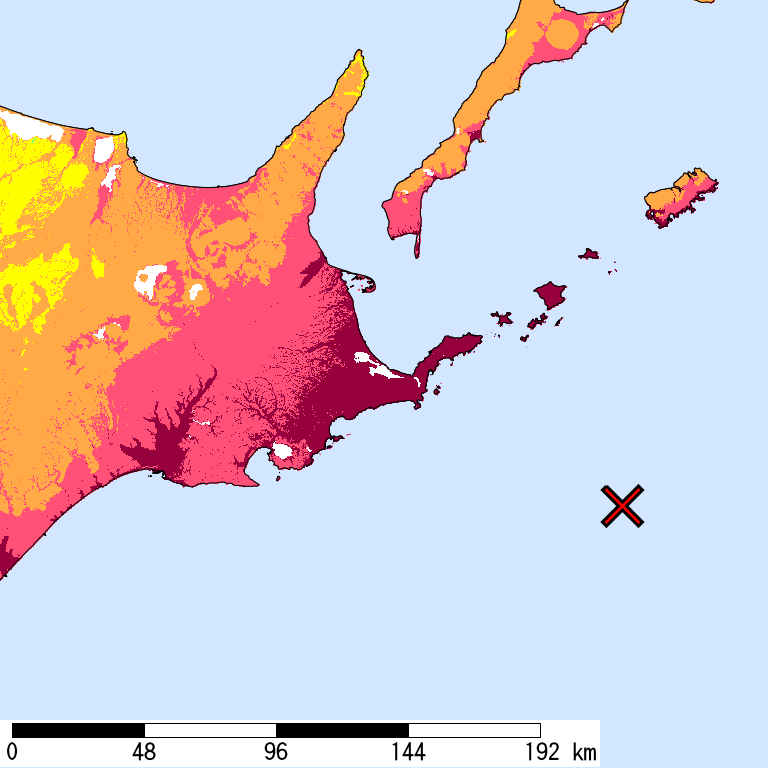50年間超過確率2%の計測震度分布地図