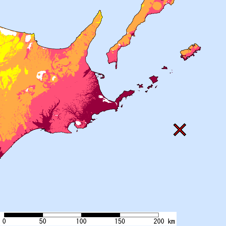 50年間超過確率2%の計測震度分布地図