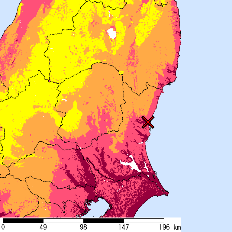 50年間超過確率2%の計測震度分布地図
