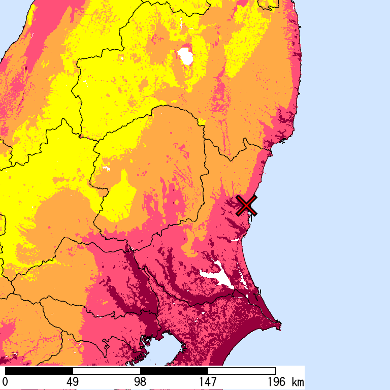 50年間超過確率2%の計測震度分布地図
