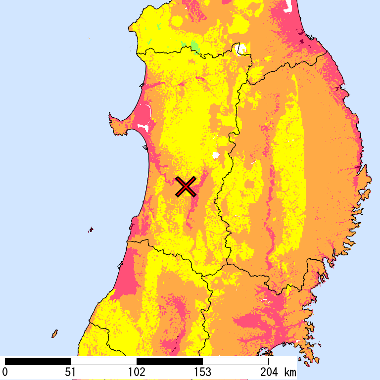 50年間超過確率2%の計測震度分布地図