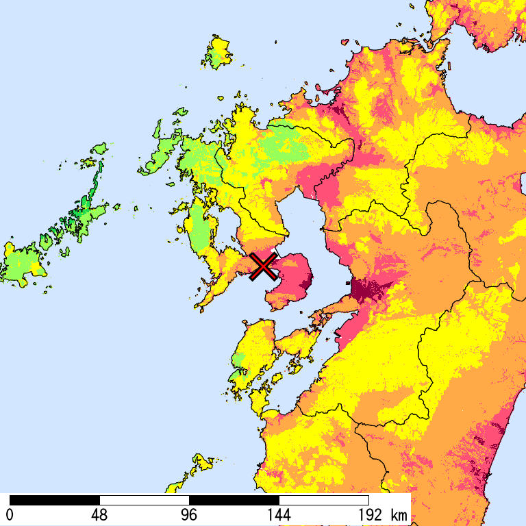 50年間超過確率2%の計測震度分布地図