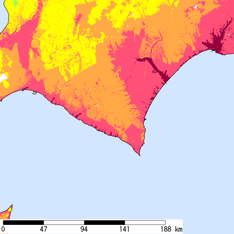50年間超過確率2%の計測震度分布地図