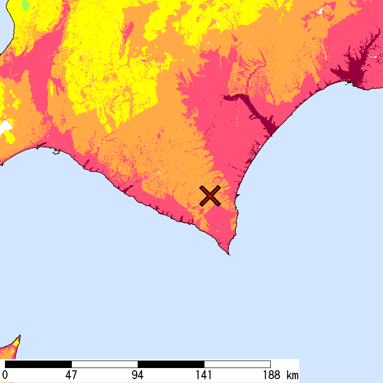 50年間超過確率2%の計測震度分布地図