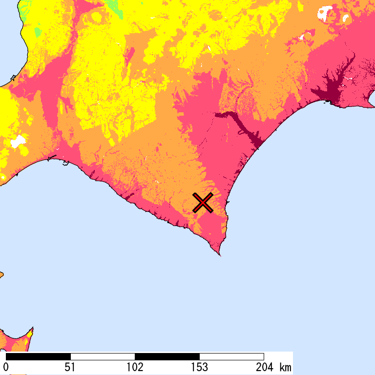 50年間超過確率2%の計測震度分布地図
