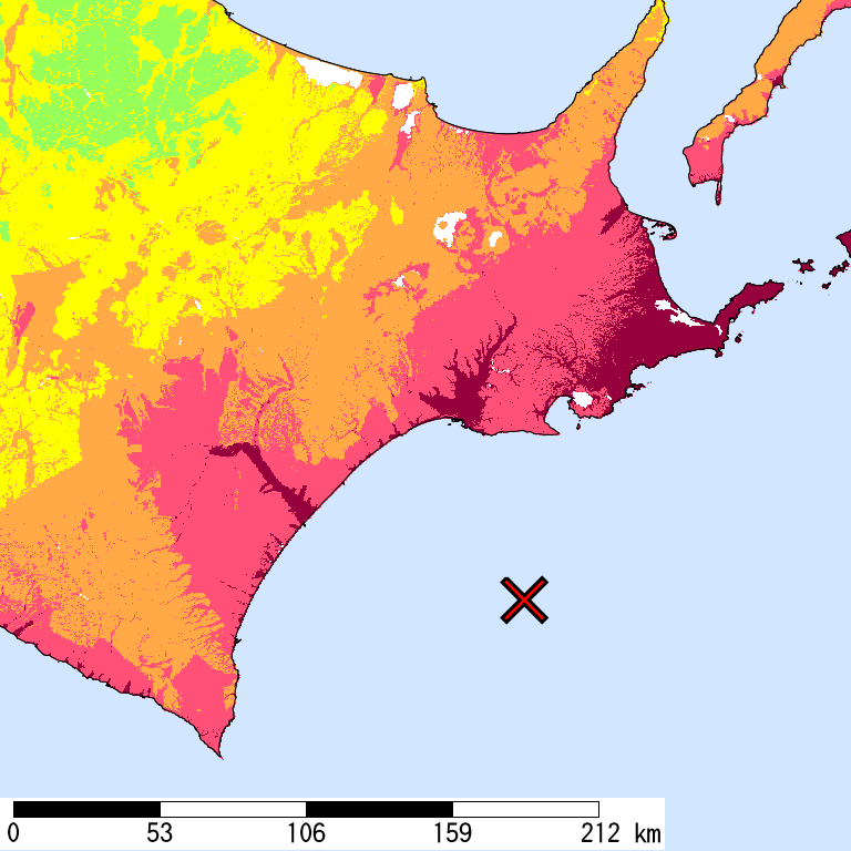 50年間超過確率2%の計測震度分布地図