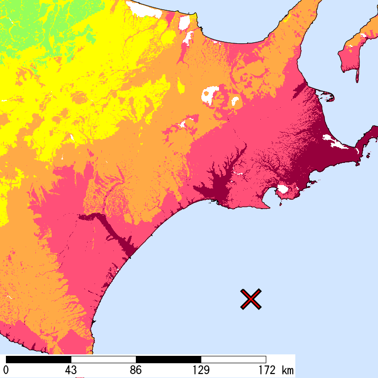 50年間超過確率2%の計測震度分布地図