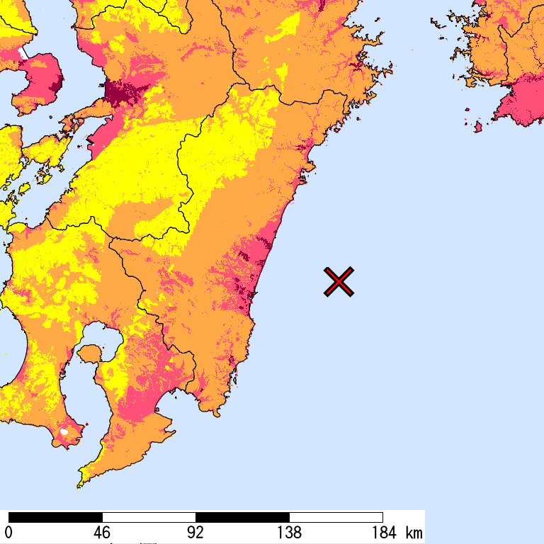50年間超過確率2%の計測震度分布地図