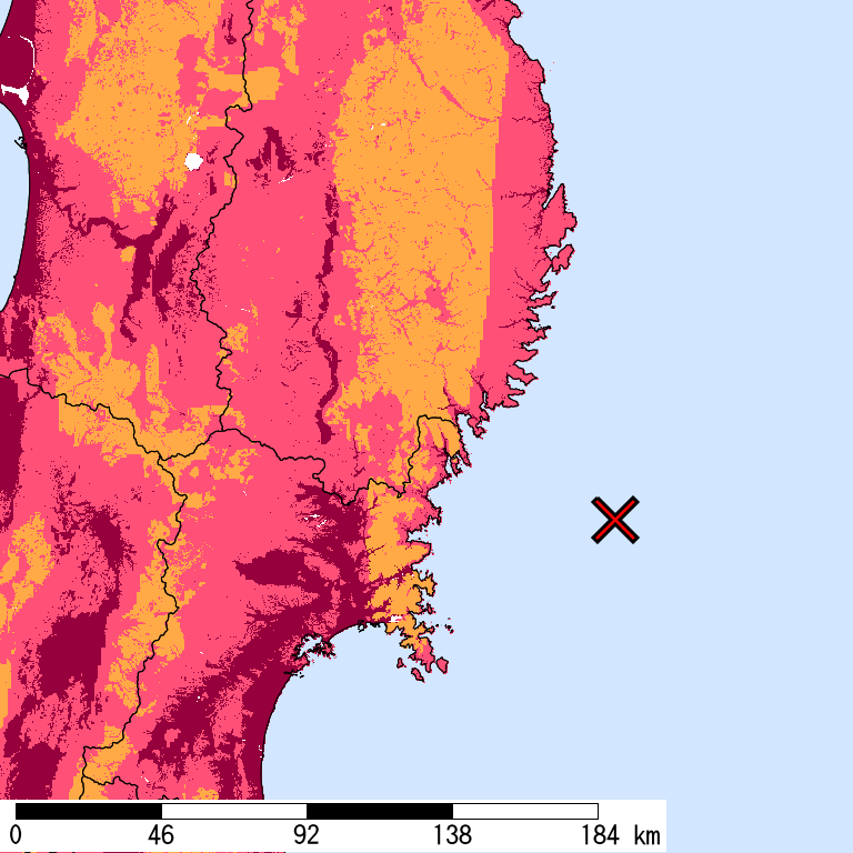 再現期間50000年相当の計測震度分布地図