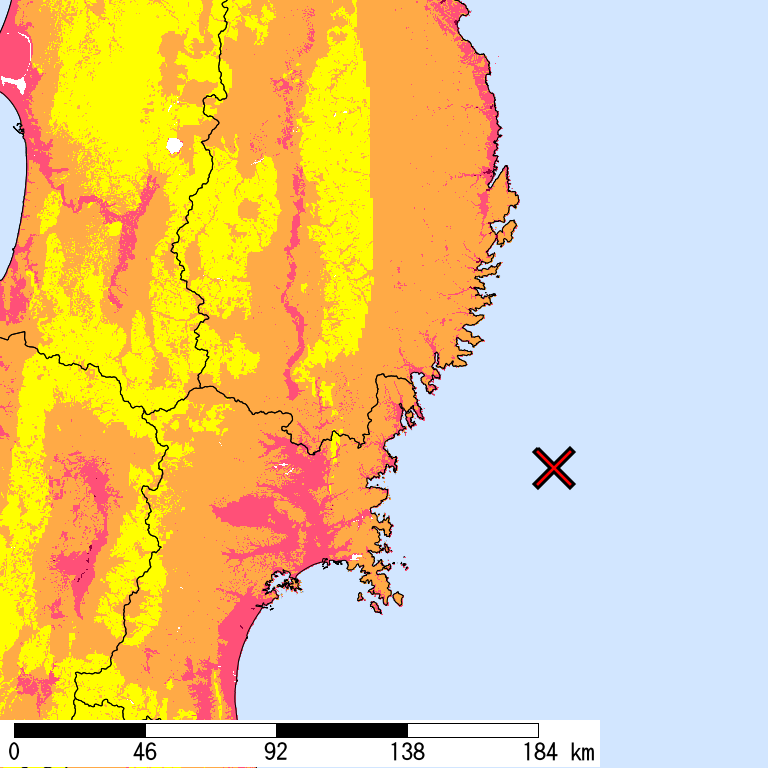50年間超過確率2%の計測震度分布地図
