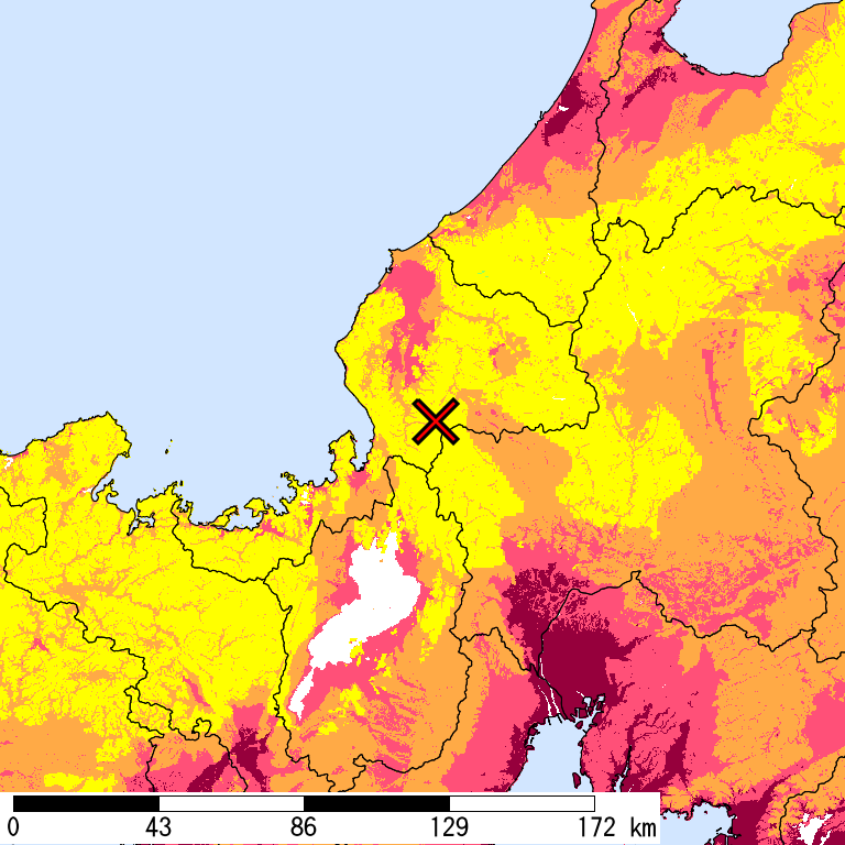 50年間超過確率2%の計測震度分布地図