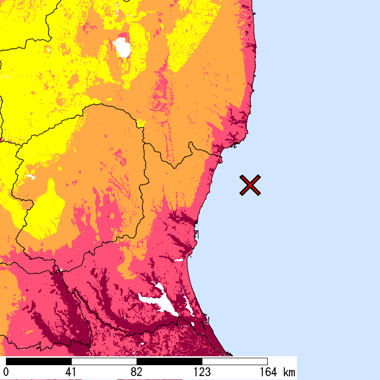 50年間超過確率2%の計測震度分布地図