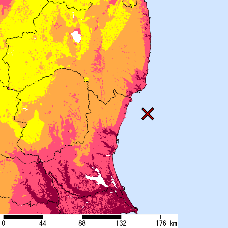 50年間超過確率2%の計測震度分布地図