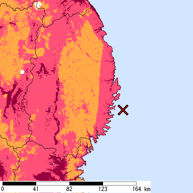 再現期間50000年相当の計測震度分布地図