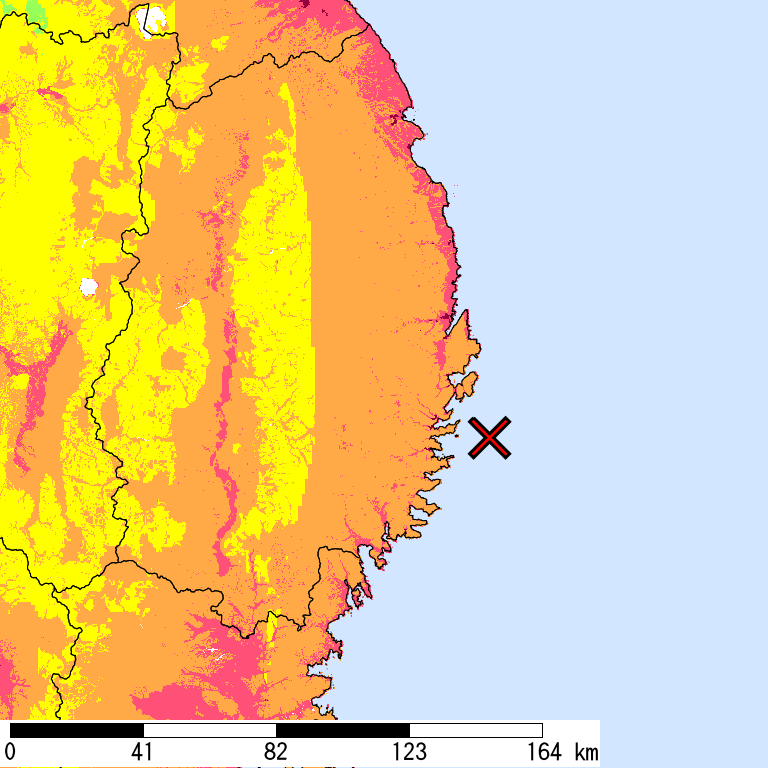 50年間超過確率2%の計測震度分布地図