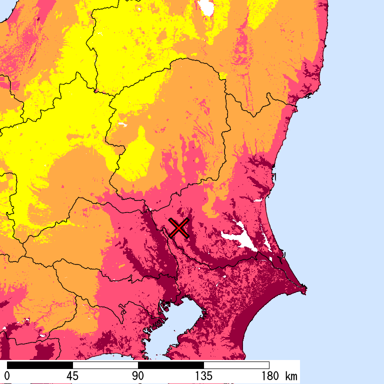 50年間超過確率2%の計測震度分布地図