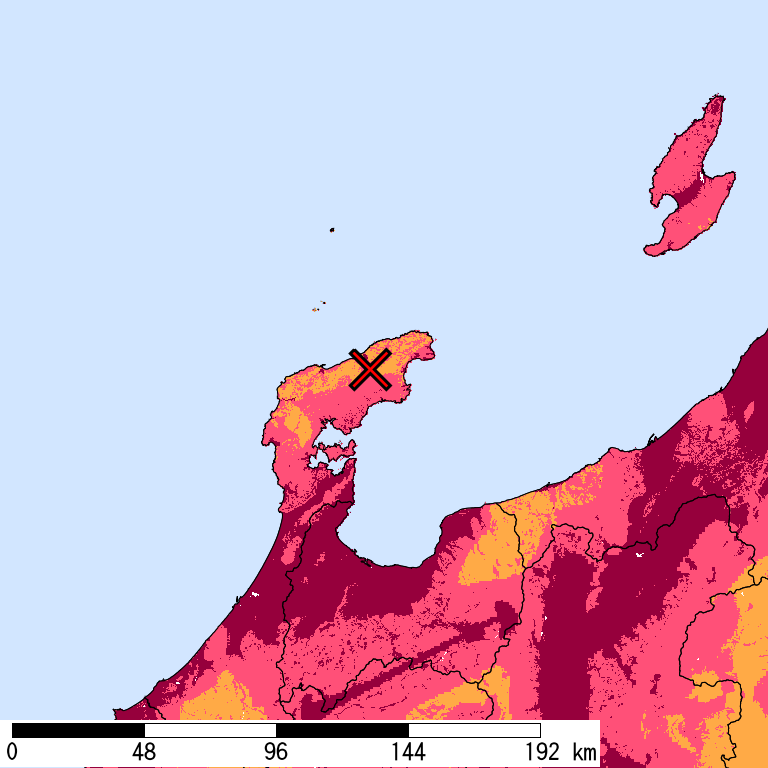 再現期間50000年相当の計測震度分布地図