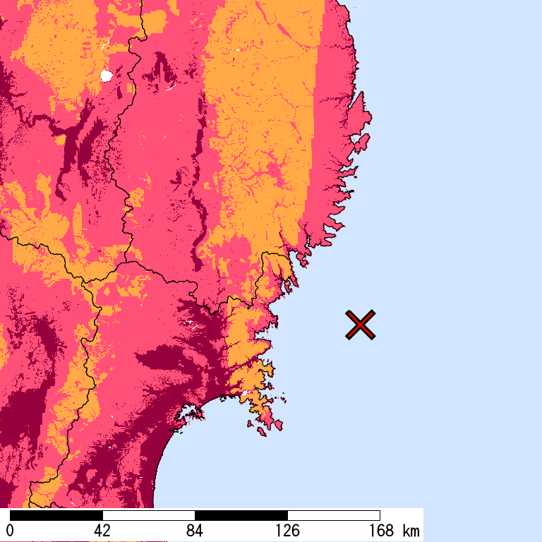 再現期間50000年相当の計測震度分布地図