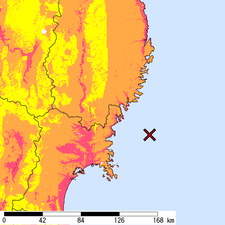 50年間超過確率2%の計測震度分布地図