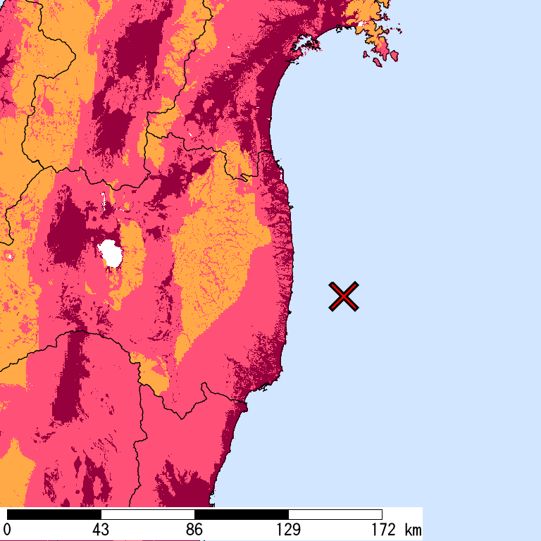 再現期間50000年相当の計測震度分布地図