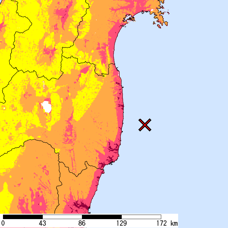50年間超過確率2%の計測震度分布地図