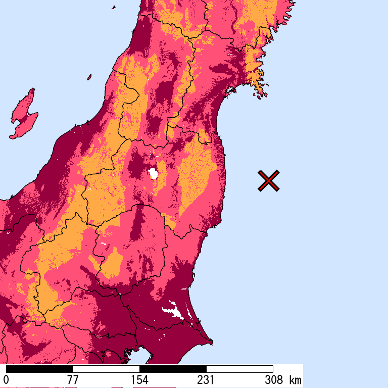 再現期間50000年相当の計測震度分布地図