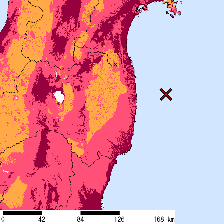 再現期間50000年相当の計測震度分布地図