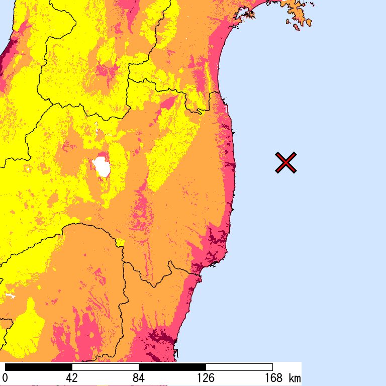 50年間超過確率2%の計測震度分布地図