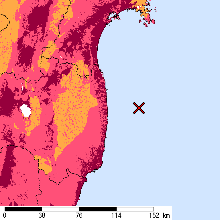 再現期間50000年相当の計測震度分布地図