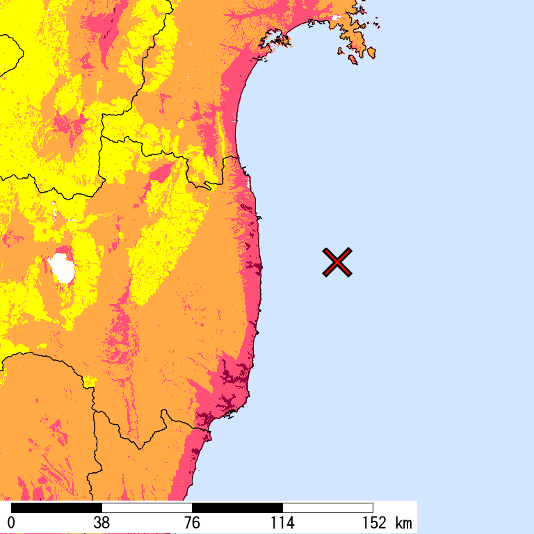 50年間超過確率2%の計測震度分布地図