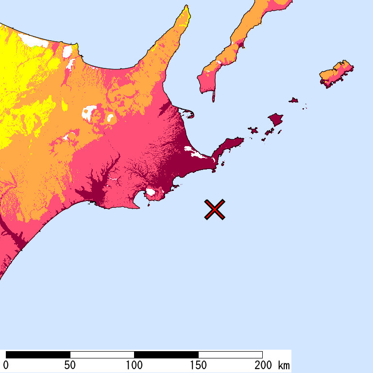 50年間超過確率2%の計測震度分布地図