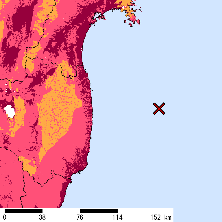 再現期間50000年相当の計測震度分布地図