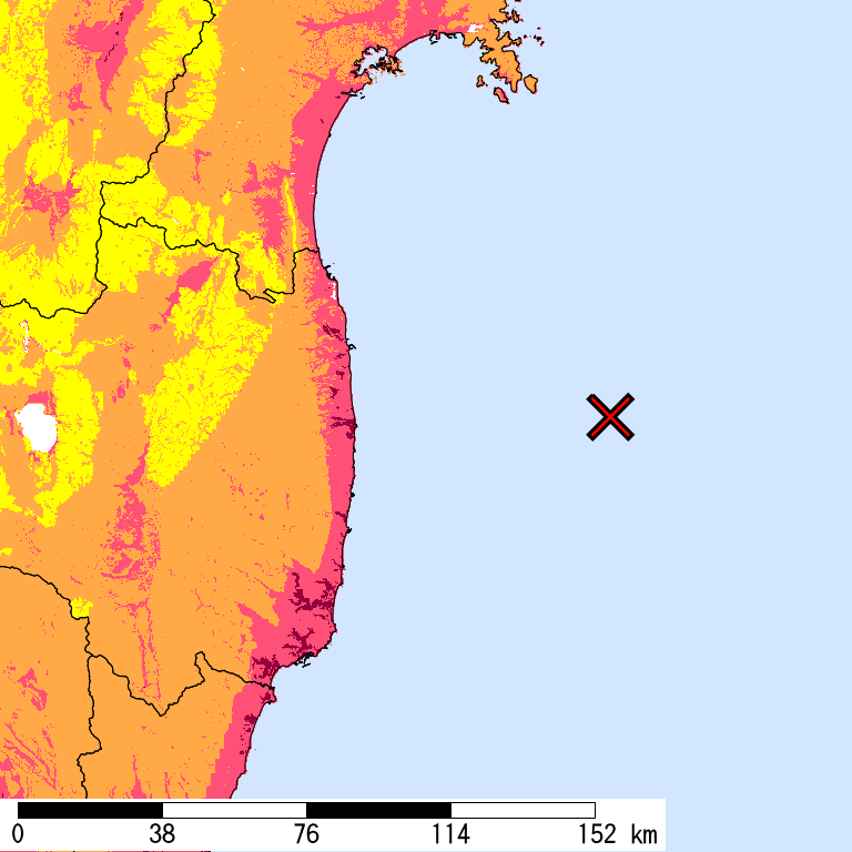 50年間超過確率2%の計測震度分布地図