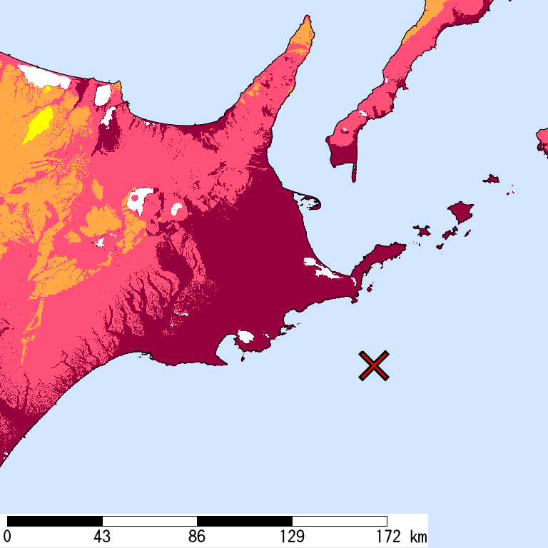 再現期間50000年相当の計測震度分布地図