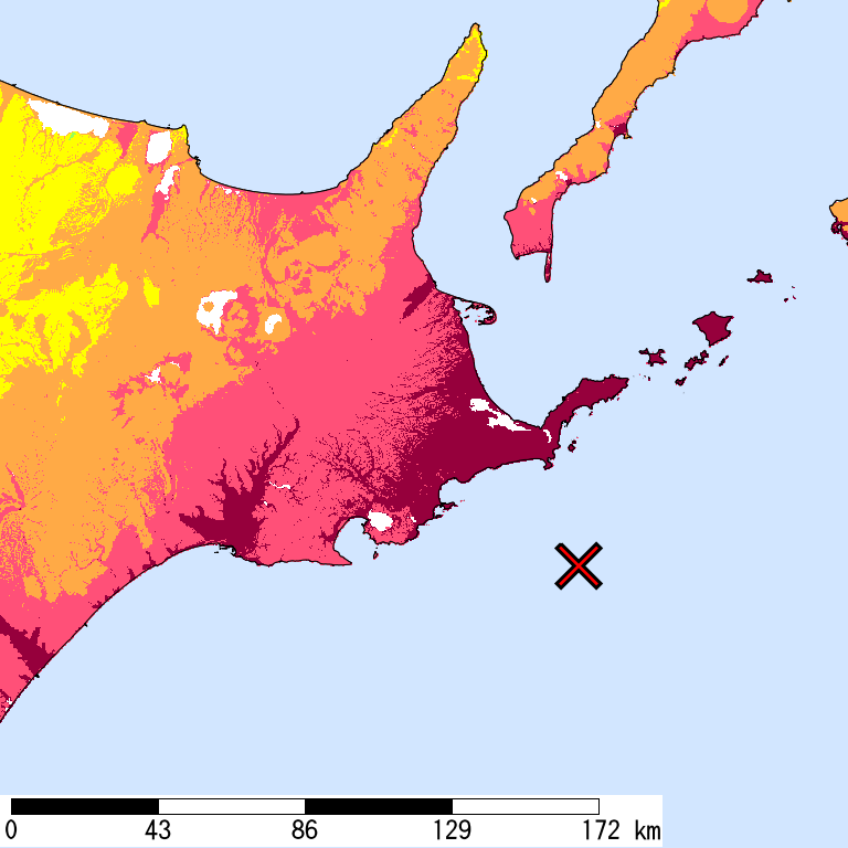50年間超過確率2%の計測震度分布地図