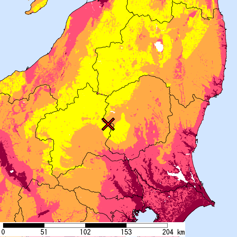 50年間超過確率2%の計測震度分布地図