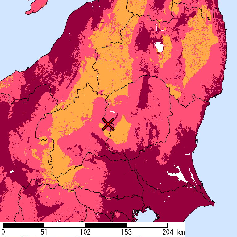 再現期間50000年相当の計測震度分布地図