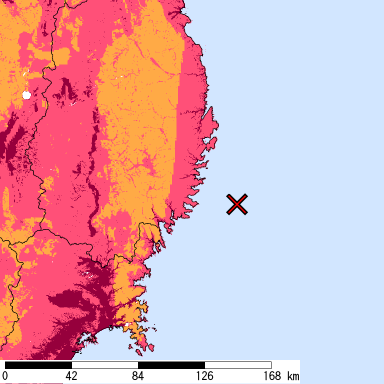 再現期間50000年相当の計測震度分布地図